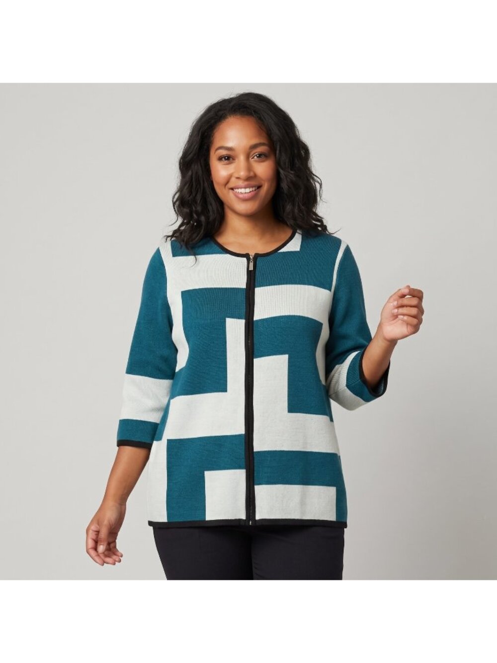 Allison Daley Women's Knit Front Zip Sweater Jacket with 3/4" Sleeves in size XL
